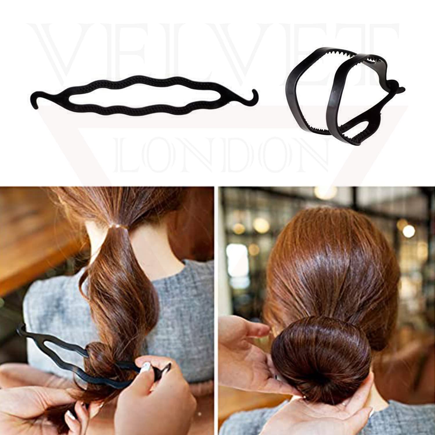 2Pcs Plastic Hair Bun Maker - Black Hair Twist Styling Clip Roller Stick for Easy Updos | Magic Roll Bun & Twist Braiding Tool | Hair Accessories for Women, Girls | Perfect for Parties, Weddings & Everyday Styling