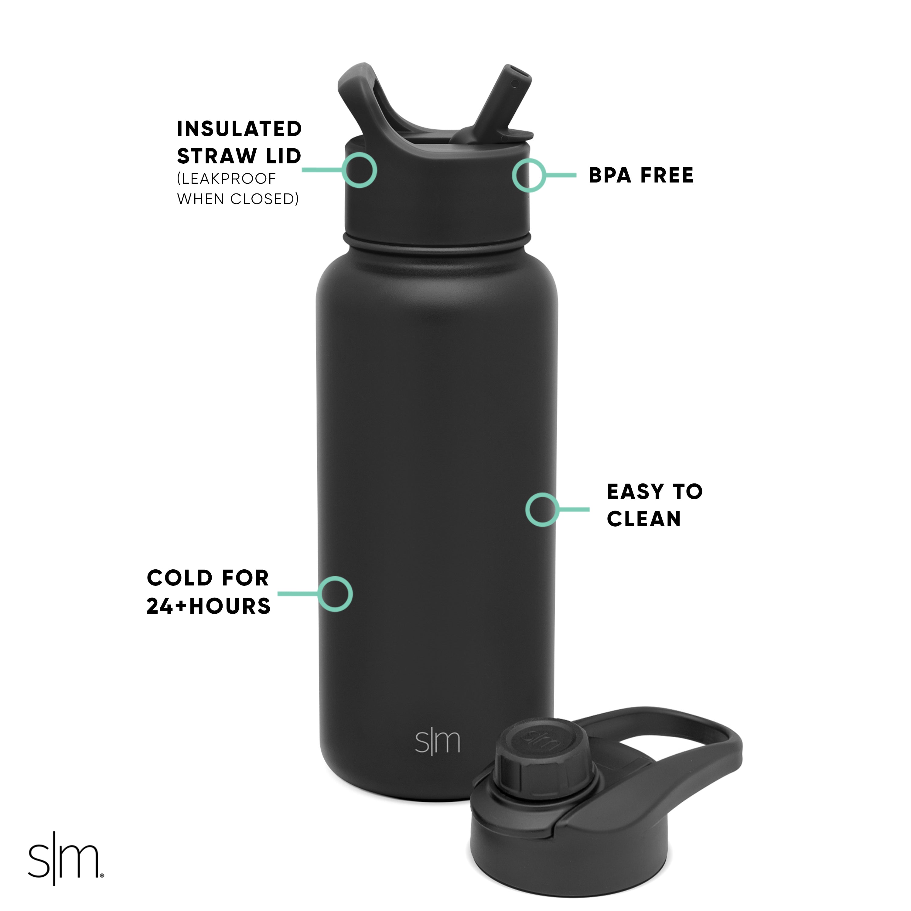 Summit Insulated Water Bottle with Straw & Chug Lid - 32oz Leakproof Stainless Steel Thermos for Gym, Hiking & Outdoor Activities