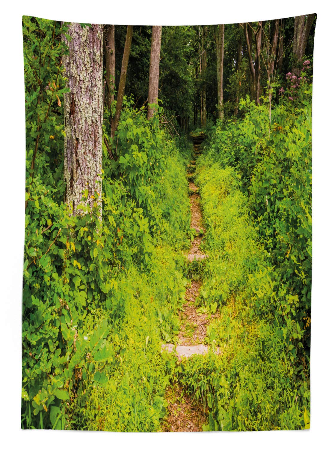 Lunarable Appalachian Trail Outdoor Tablecloth – Nature Scenes from Shenandoah National Park, Washable Picnic Table Cover 58x84 Inches in Warm Taupe, Apple Green & Ginger – Perfect for Camping, BBQs, and Outdoor Dining