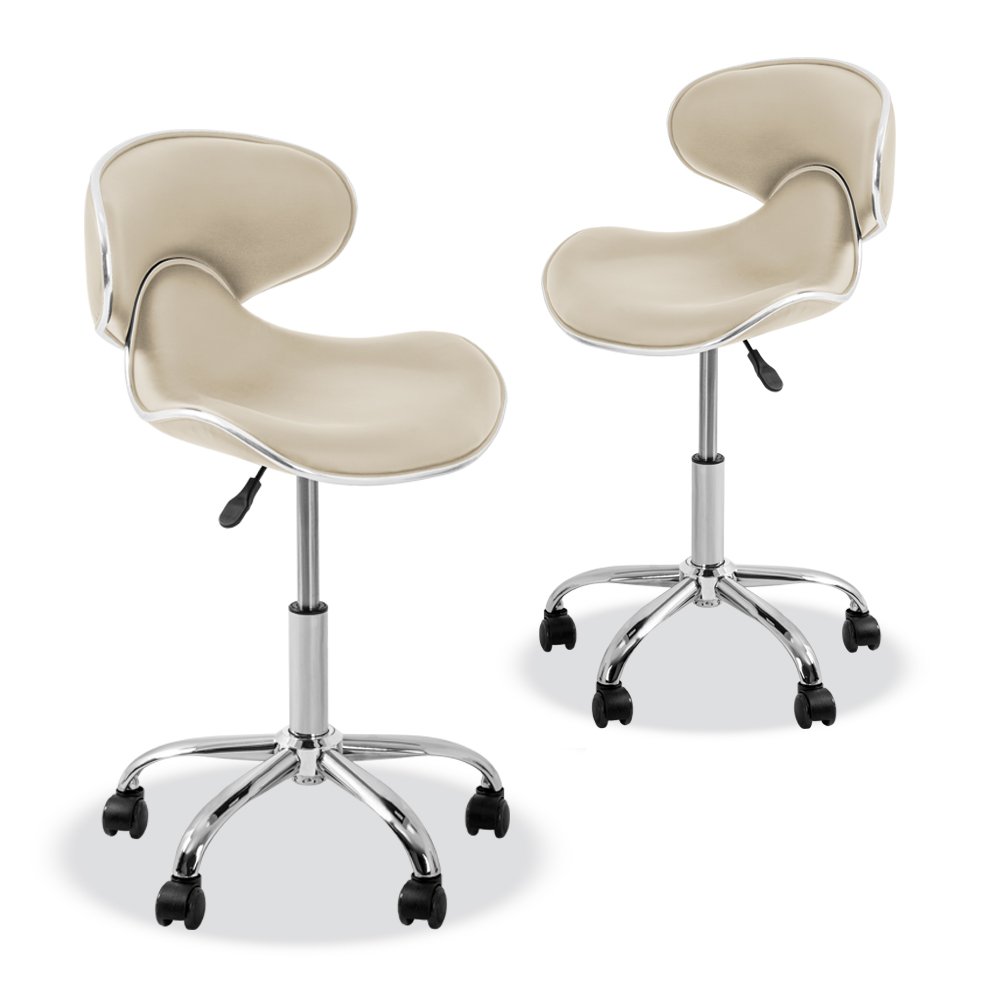 Osaki YK-9315 Adjustable Rolling Stool with Foot Rest - Set of 2 Cream Office Chairs for Home & Work - Perfect for Salon, Spa, Massage, and Waiting Room Use