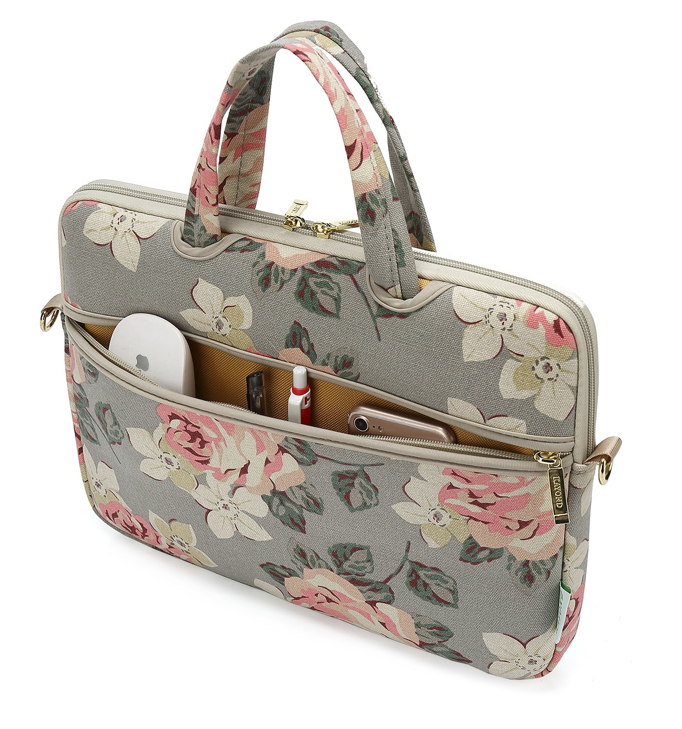 Kayond Gray Rose Canvas Laptop Messenger Bag - 13-13.3 Inch Shoulder Bag for MacBook Air 13 & MacBook Pro 13/14 - Stylish Protective Sleeve Case for Work, School & Travel Accessories