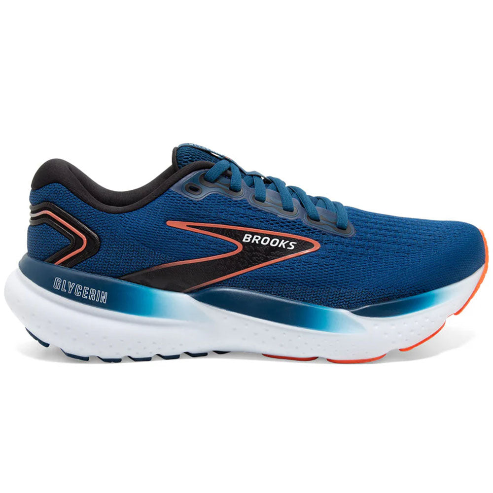 Brooks Glycerin 21 Men's Running Shoes - Blue Opal/Black/Nasturtium - Size 7 D Medium - Premium Cushioned Road Running Sneakers for Marathon Training & Daily Jogging