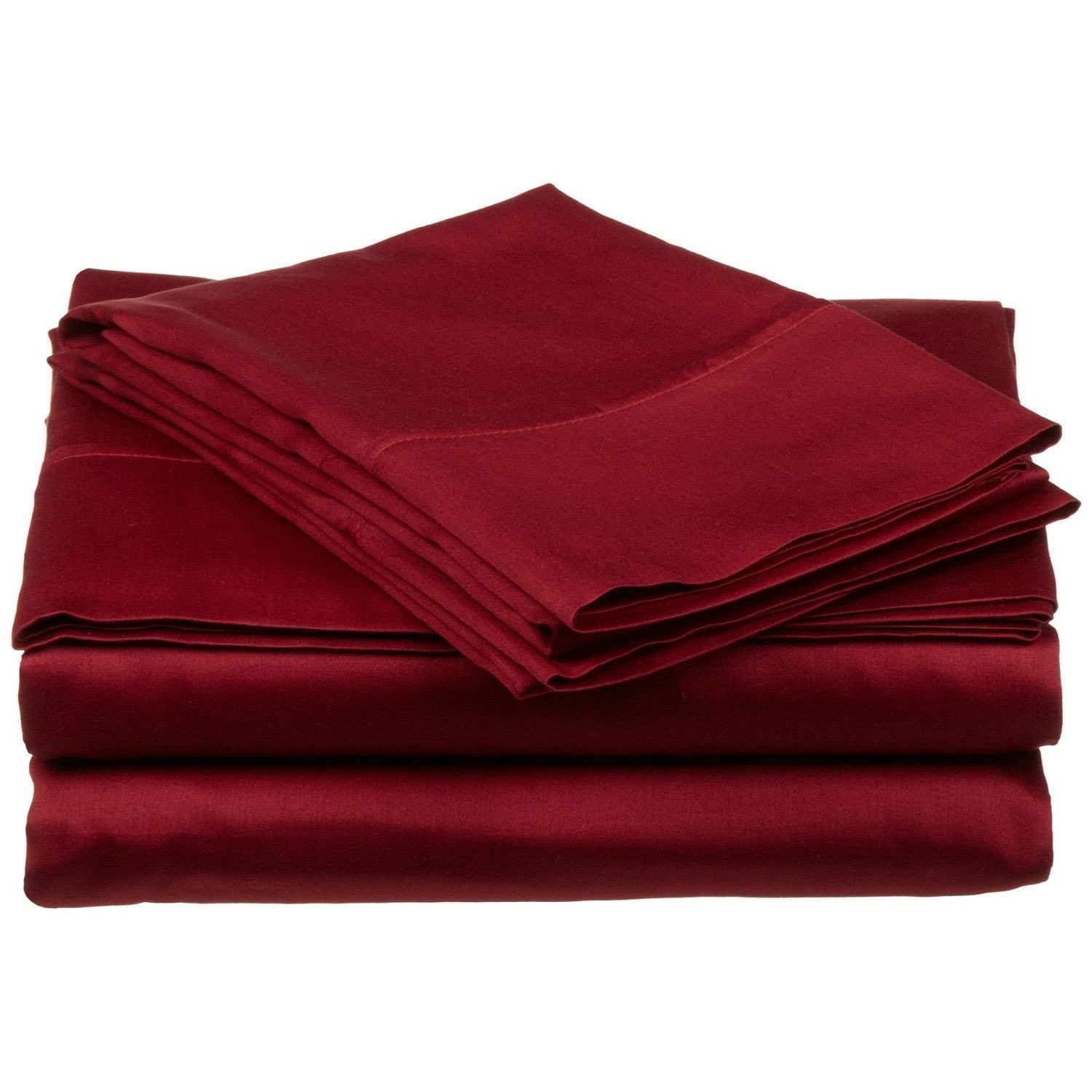 Luxury 100% Egyptian Cotton Twin XL Sheet Set - 400 Thread Count, Soft & Breathable, Deep Pocket Fits 10-12 Inch Mattress, Burgundy Solid - Perfect for Dorm Rooms, Guest Beds & Cozy Sleep