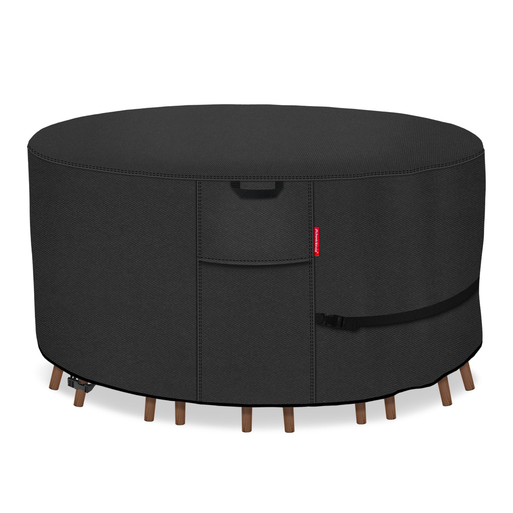 Waterproof 600D Heavy Duty Round Patio Furniture Cover - 96 Inch Outdoor Table and Chairs Protector for Porch, Deck, Garden (Black) | All-Weather Protection for Rain, Snow & UV Rays