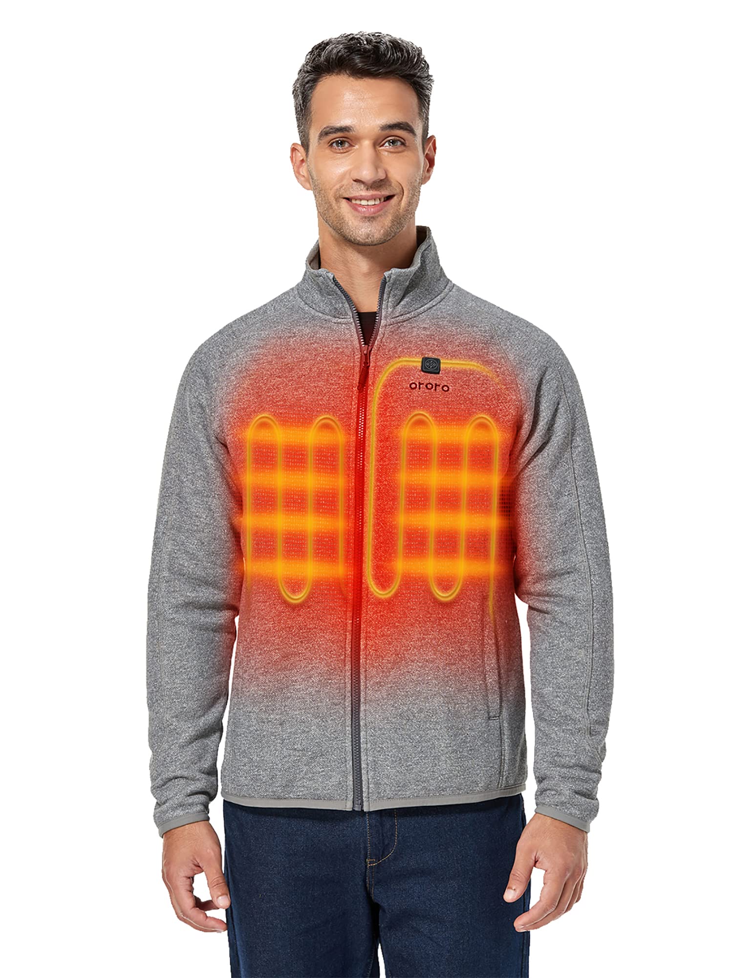 ORORO Men's Heated Fleece Jacket with Rechargeable Battery - Winter Warm Electric Heated Jacket for Outdoor Activities (Hiking, Camping, Skiing) - Charger Not Included