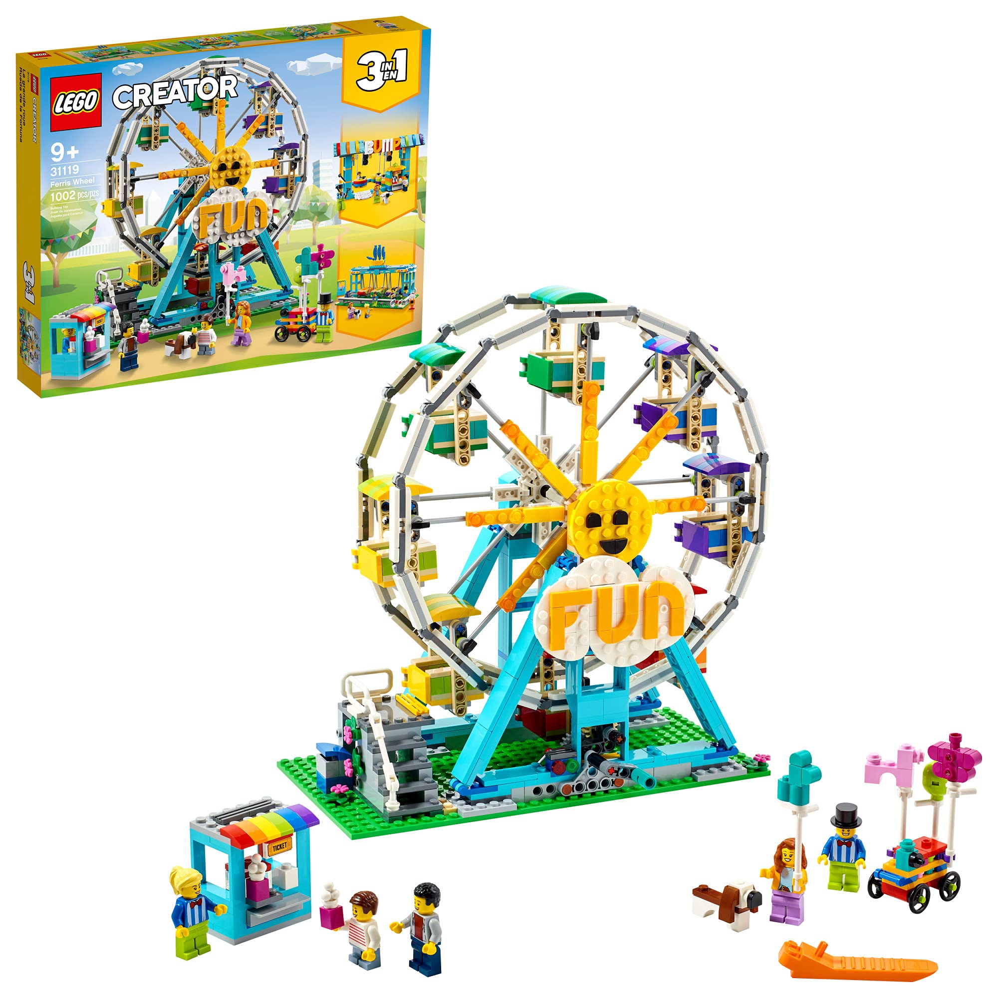LEGO Creator 3in1 Ferris Wheel 31119 Building Kit with Rebuildable Toy Bumper Cars & Boat Swing - 5 Minifigures Included (1,002 Pieces) - Perfect for Creative Play, STEM Learning & Collectors - New 2021 Model