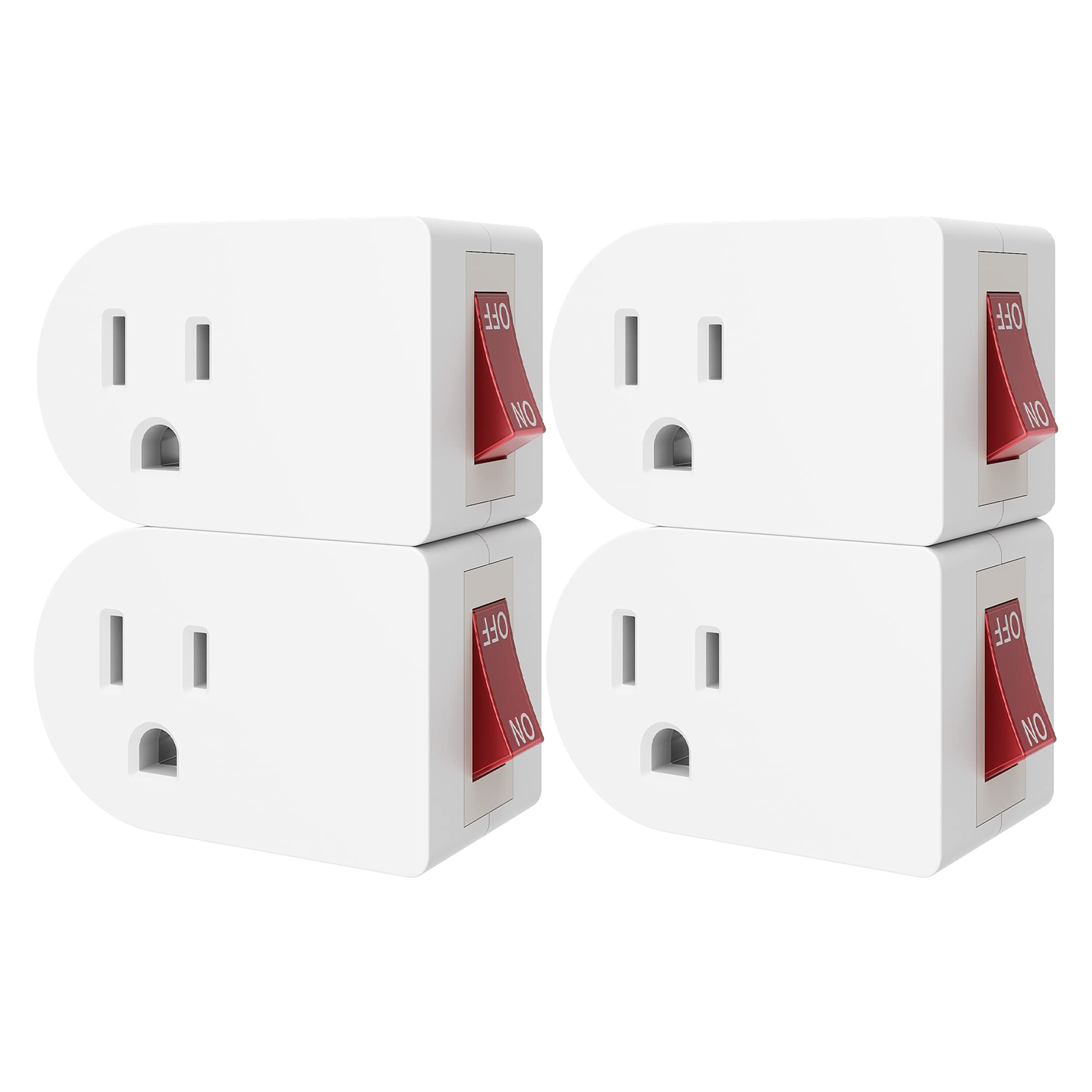 Oviitech 4 Pack Grounded Outlet Wall Tap Adapter with On/Off Power Switch - Single Outlet Extender with Switch in White - Perfect for Home, Office, and Travel Use