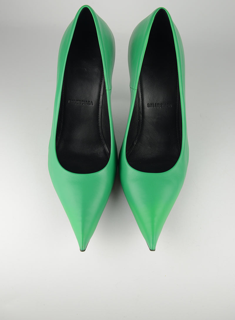 Balenciaga Green Leather Décolléte Heels - Women's Size 39 | Luxury High Heels for Parties, Weddings & Evening Events