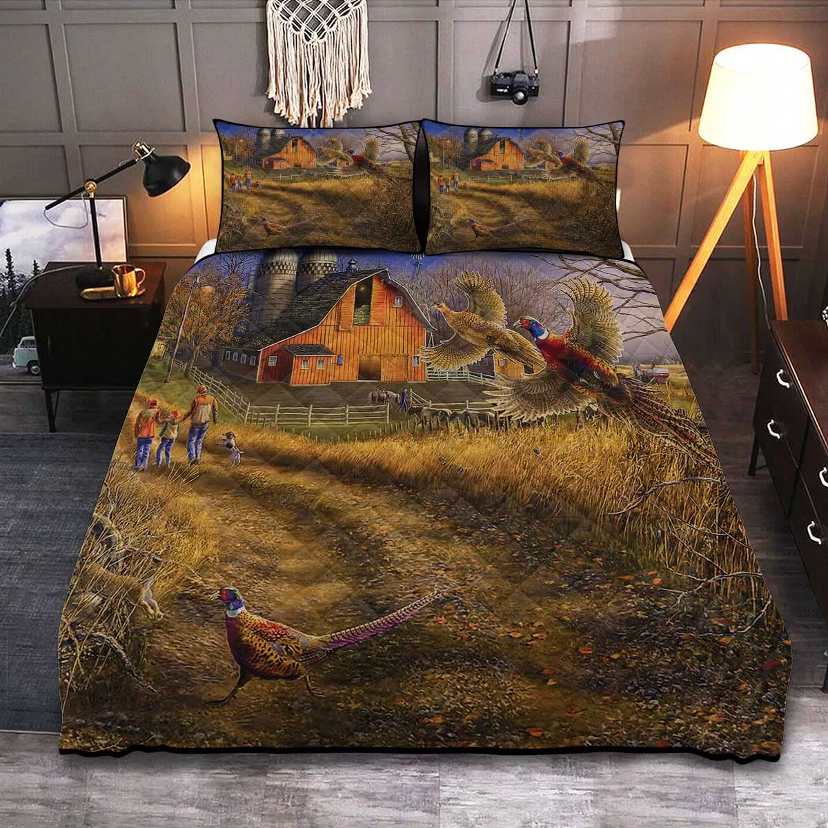 Premium Pheasant Hunting Quilt Bedding Set - King & Queen Size - Personalized Hunting Gifts for Men & Women - Perfect for Cabin Decor, Lodge Bedroom & Outdoor Enthusiasts