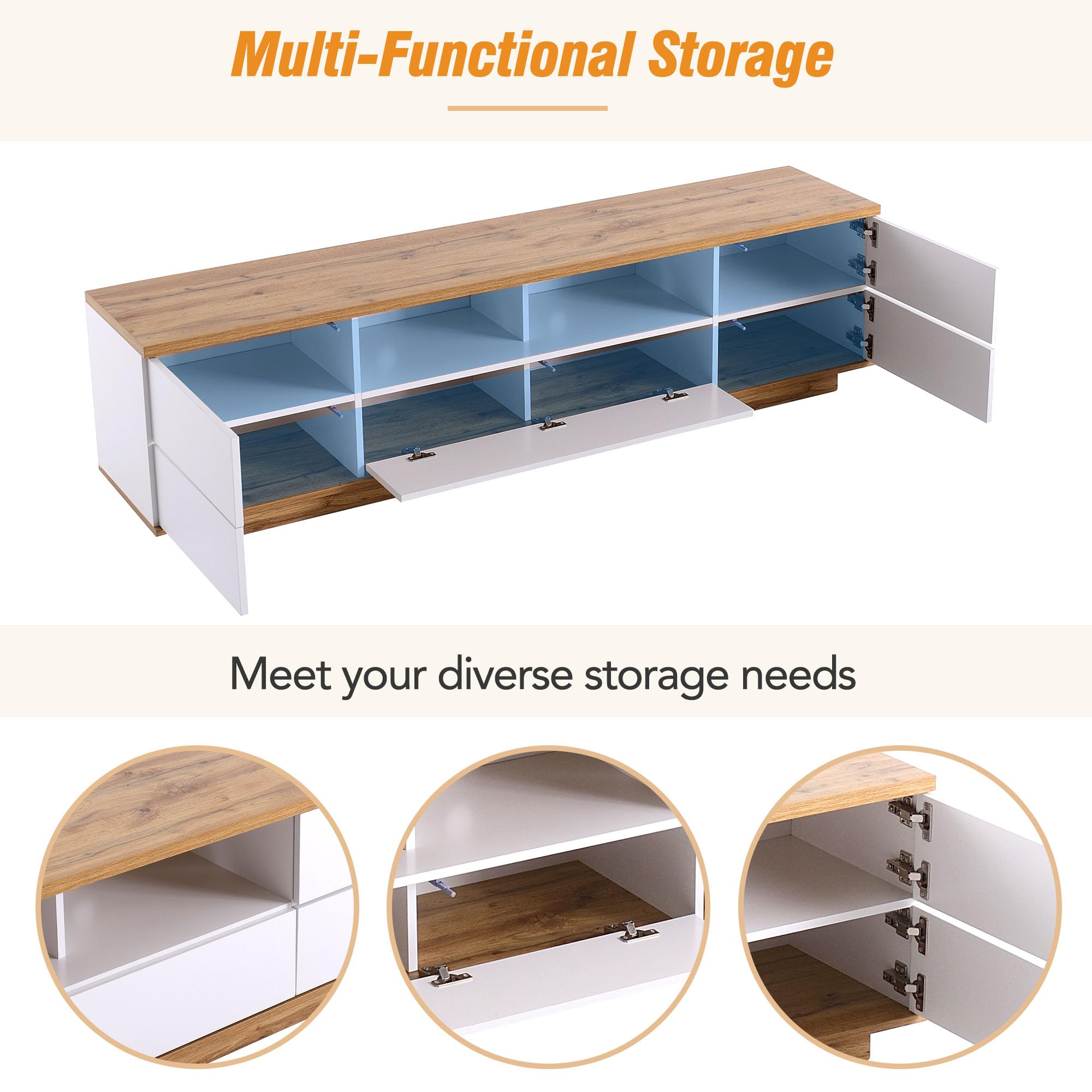 Modern White Merax Wood TV Stand Entertainment Center with Storage Cabinets & Open Shelves - 80