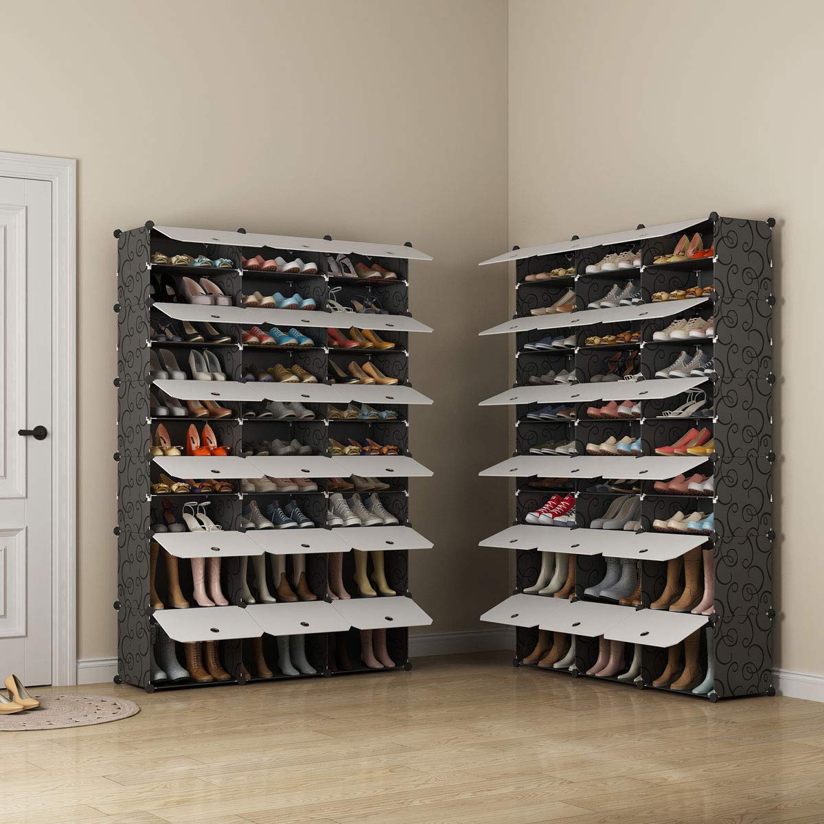 KOUSI Portable Shoe Rack Organizer - 144 Pairs Expandable Tower Shelf Storage Cabinet Stand for Heels, Boots & Slippers | Space-Saving Closet & Entryway Organization Solution (Black)