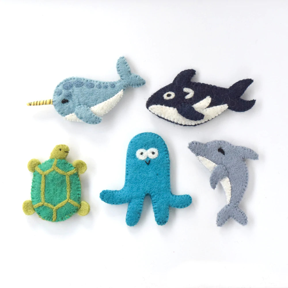 Ocean and Sea Creatures Felt Finger Puppet Set - 12pcs Marine Animal Toys for Kids Storytelling, Early Education & Interactive Play - Perfect for Classroom, Birthday Parties & Imaginative Play