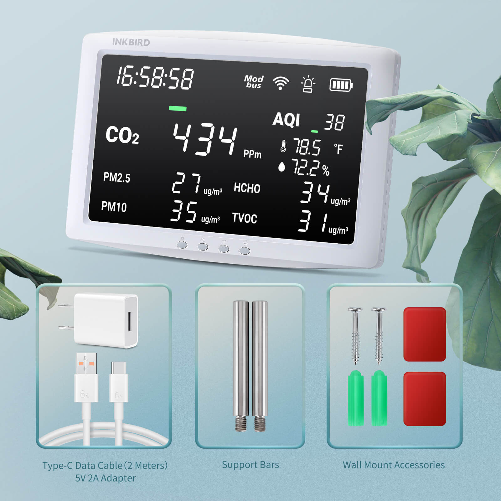 8-in-1 Wireless Air Quality Monitor IAQM 128W - Portable Indoor Air Pollution Detector for Home, Office & Travel | Measures PM2.5, CO2, Temperature & Humidity
