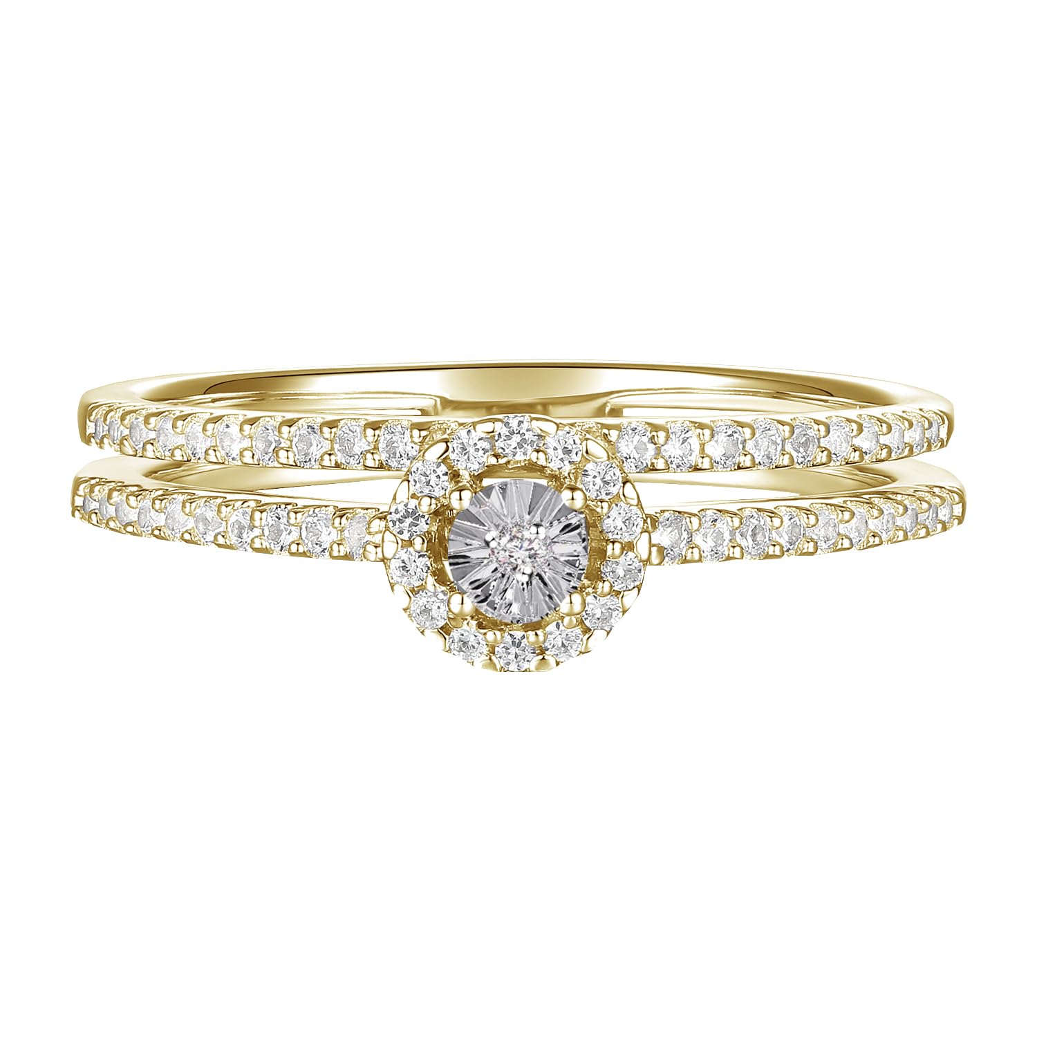59 Natural Round Diamond Double Band Ring - 14K Rose Gold/14K Gold Plated Sterling Silver - 1/4 cttw Women's Jewelry for Engagement, Anniversary & Special Occasions