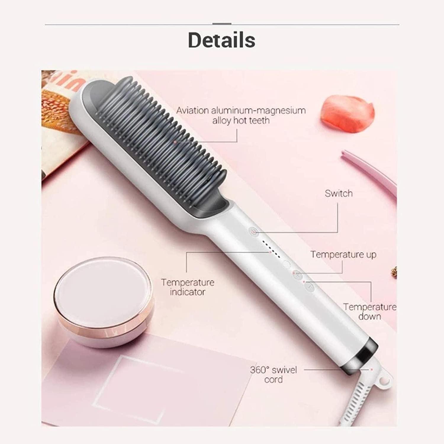 VYAPTI Hair Straightener Comb for Women & Men - PTC Heating Electric Styler with 5 Temperature Settings | Professional Straightening Brush for Smooth & Shiny Hair | Perfect for Home, Salon & Travel Use