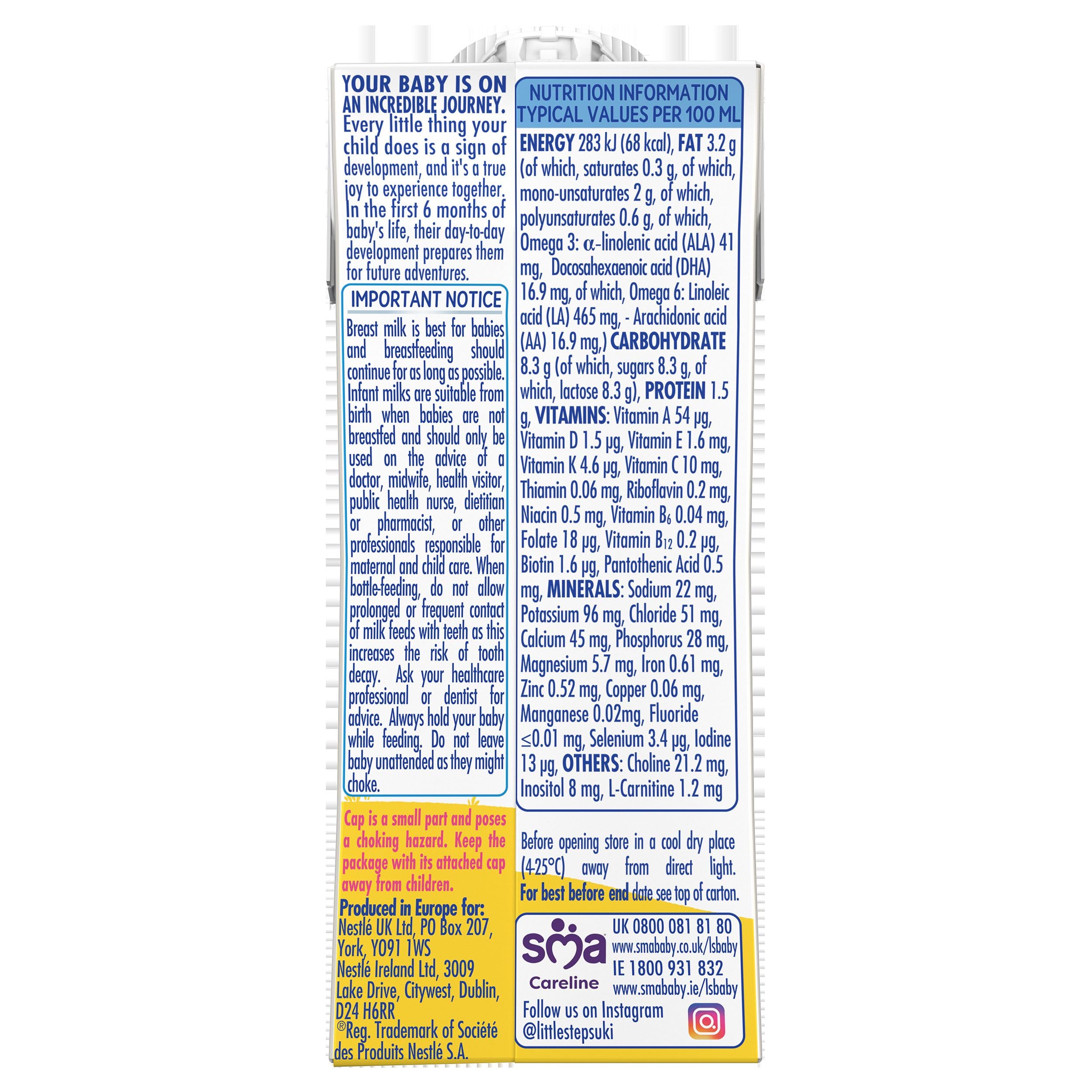 SMA Little Steps First Infant Baby Milk - Ready-to-Use Formula from Birth, 200ml (Pack of 12) | Perfect for On-the-Go Feeding, Travel & Emergency Preparedness