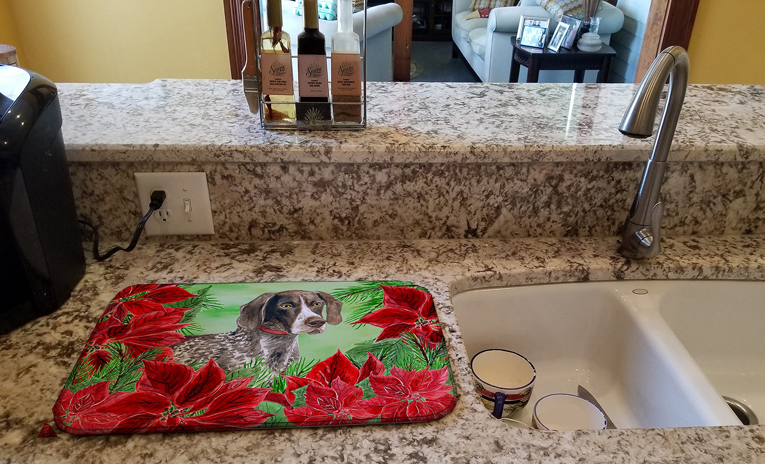 German Shorthaired Pointer Dish Drying Mat - Absorbent Kitchen Counter Pad for Dishes, 14x21