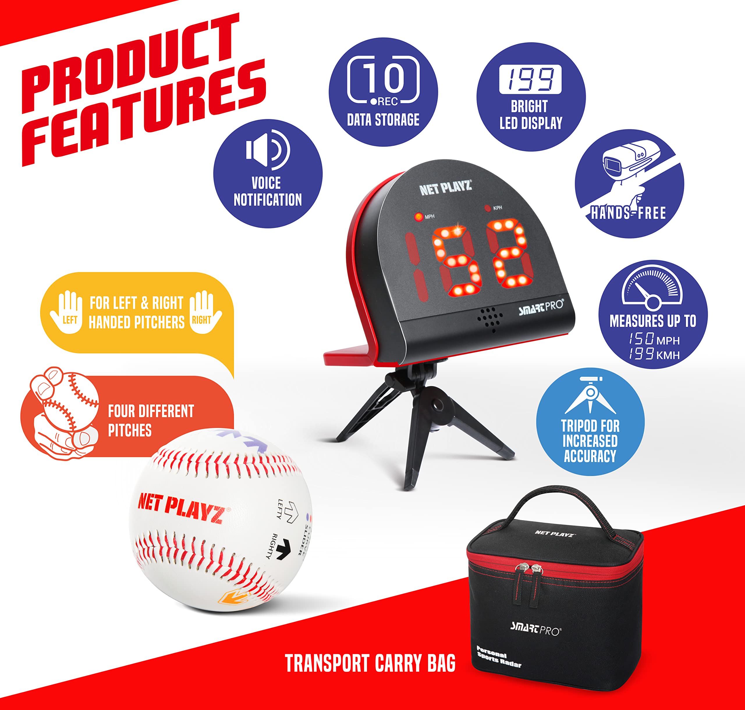 NET-PLAYZ Baseball Pitching Training Aids & Equipment – Speed Radar & Pitch Trainer Kit for Kids, Teens, Adults | Perfect Gift for Baseball Players & Pitchers | Improve Pitching Skills for All Ages & Levels | Ideal for Practice, Games & Training Sessions
