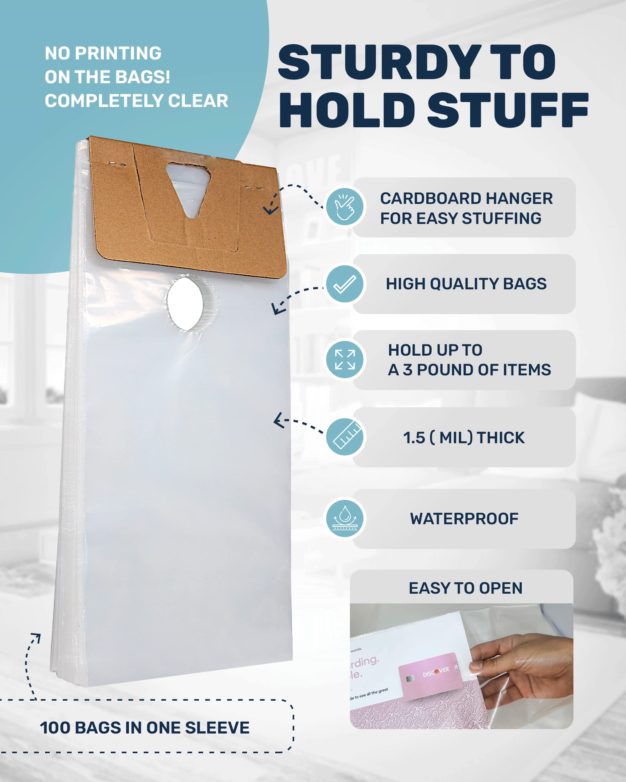 TidyFriend Clear Door Hanger Bags 6x12 Inches (500 Pack) - Waterproof Hanging Organizer for Flyers, Brochures, Notices & Printed Materials - Perfect for Business Advertising, School Announcements & Community Events
