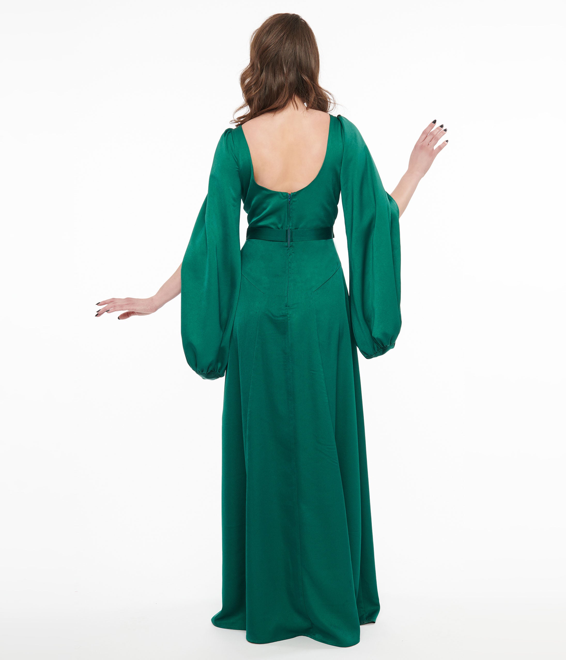Vintage 1920s Emerald Green Satin Evening Gown with Snake Brooch Pin - Perfect for Gatsby Themed Parties, Roaring 20s Costume Events & Vintage Style Weddings