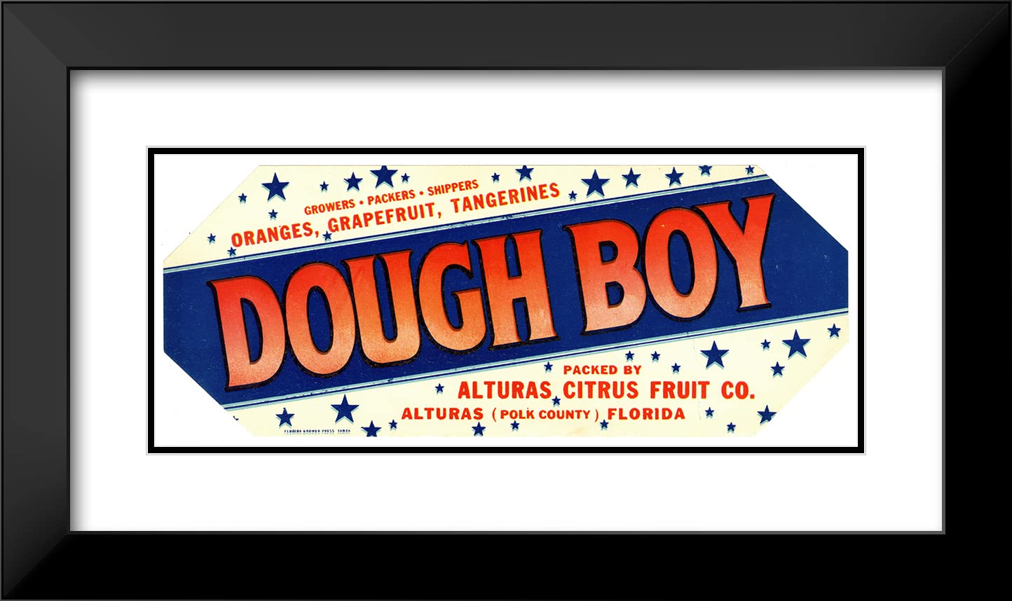 18x10 Black Modern Frame with Double Matted Museum Art Print - Dough Boy Citrus Label (1930-1950) | Vintage Home Decor, Office Wall Art, Gift for Art Lovers