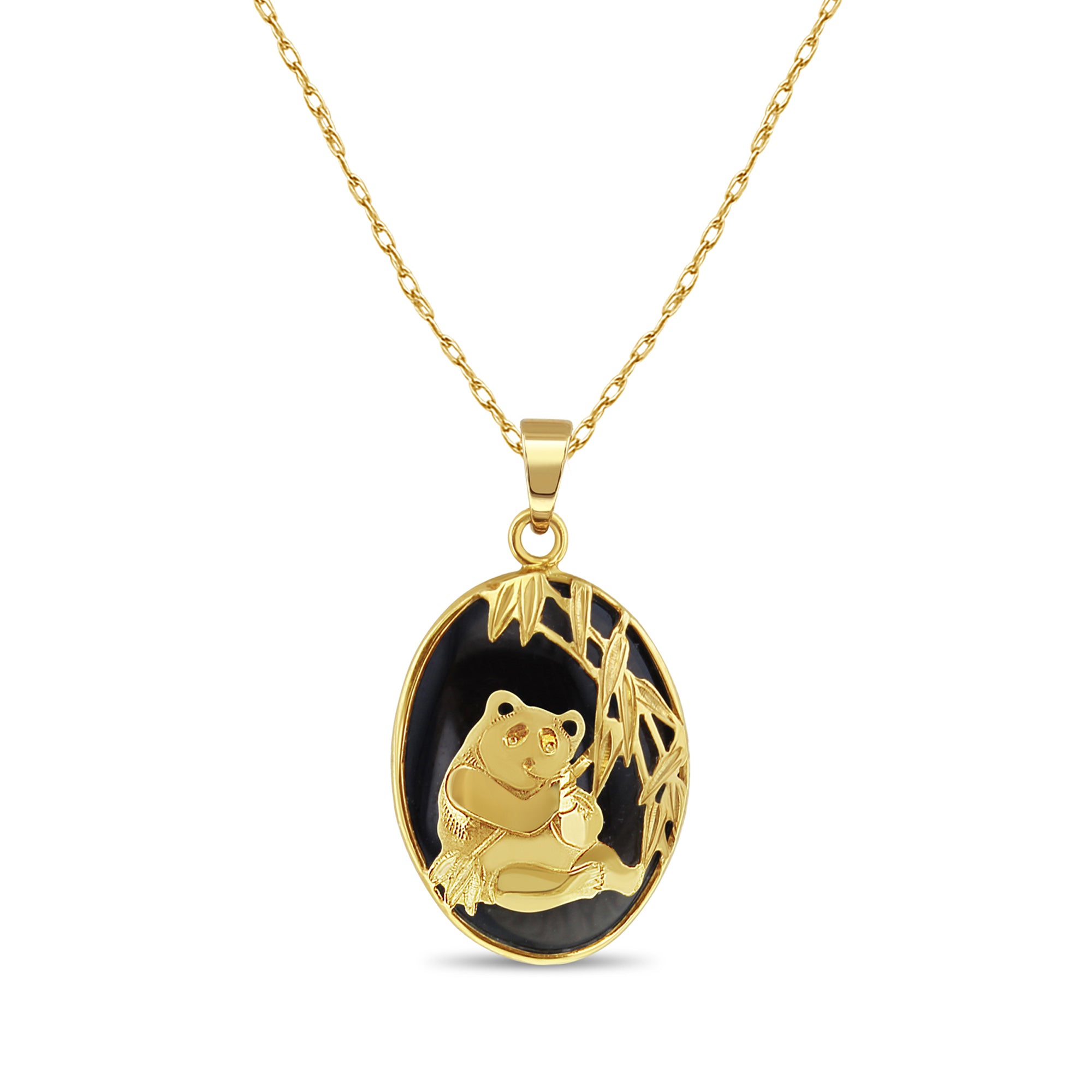 Natural Smoky Quartz & Jadeite Oval Necklace with 14K Yellow Gold Panda Pendant - Elegant Jewelry Gift for Women, Perfect for Valentine's Day, Anniversary & Special Occasions