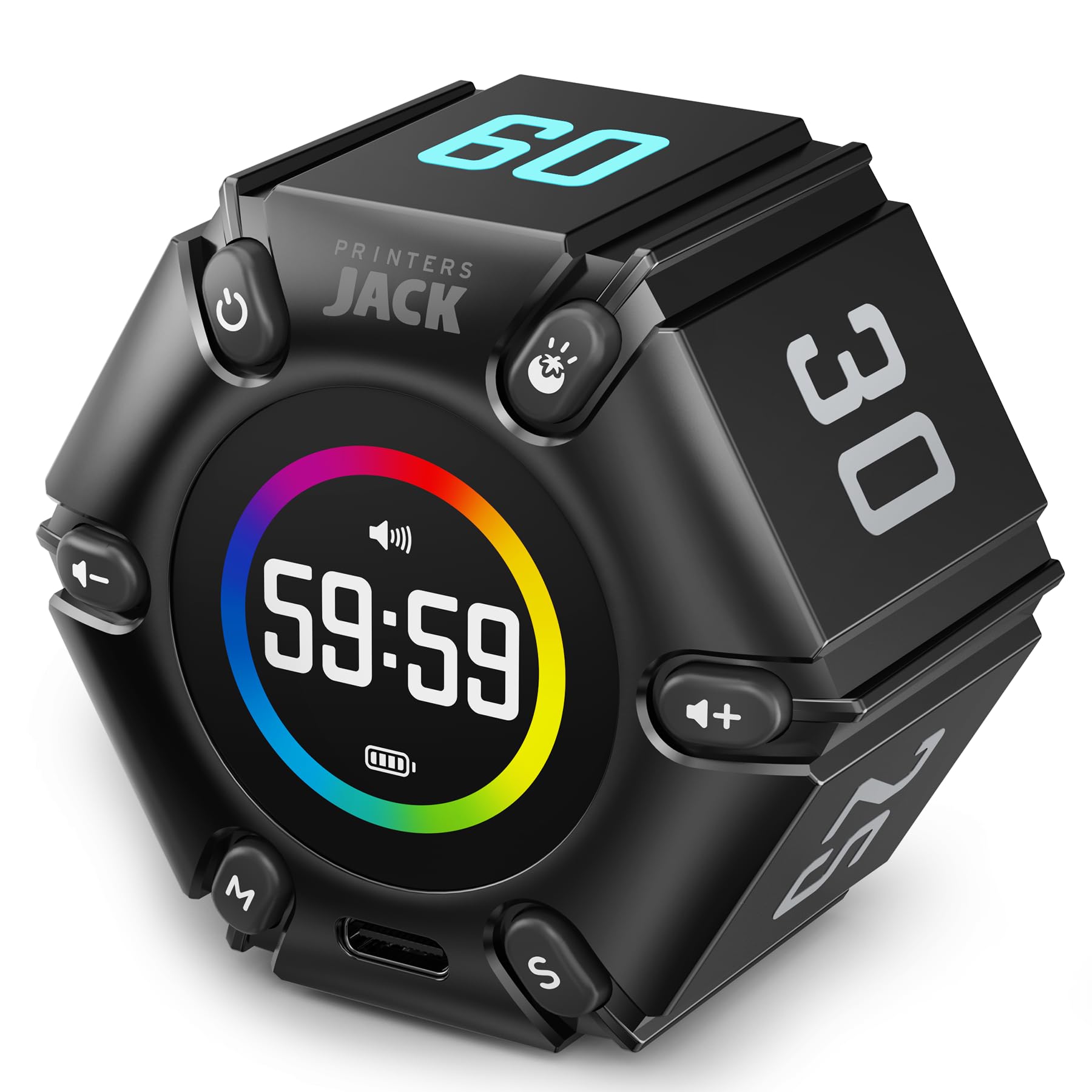 Pomodoro Timer Cube - Visual Focus Timer with Mute, Vibration & Adjustable Sound Alerts - 3/5/10/25/30/60min Custom Countdown - Productivity Tool for Office Work, Study, ADHD Focus - Black - Perfect for Time Management & Task Tracking