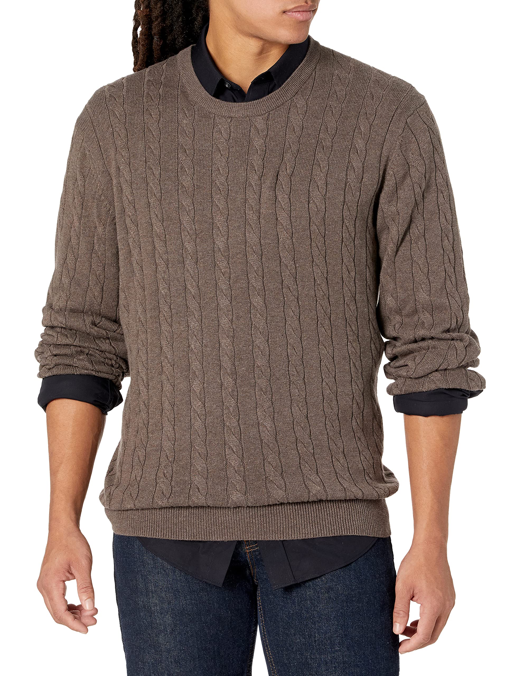 Amazon Essentials Men's Crewneck Cable Knit Cotton Sweater - Soft & Warm Winter Pullover for Casual Wear, Office & Holiday Outfits