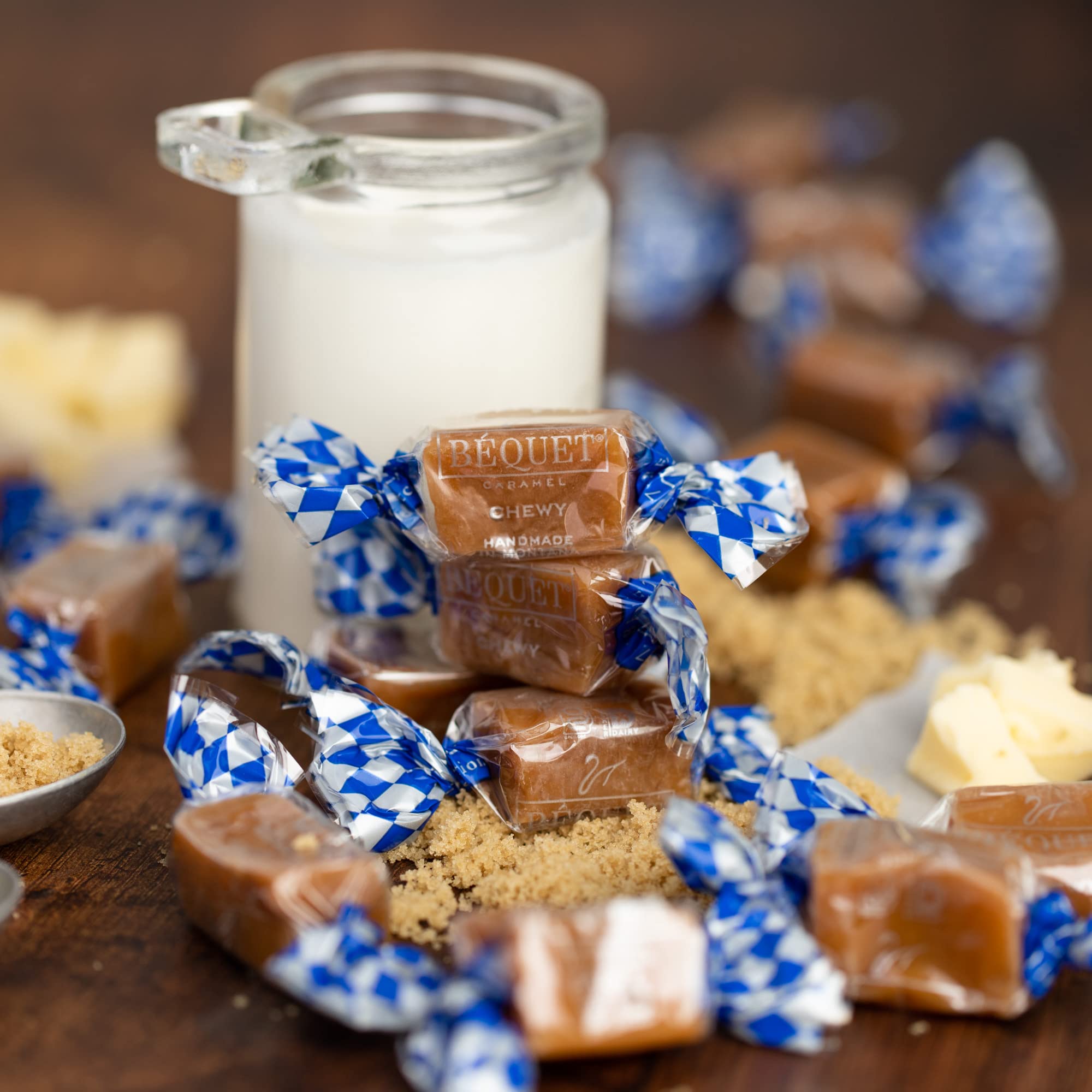 Béquet Gourmet Chewy Caramel Candy - Individually Wrapped Kosher & Gluten Free - 24oz Resealable Pouch - Perfect for Gifts, Parties & Snacking - Made in Montana USA