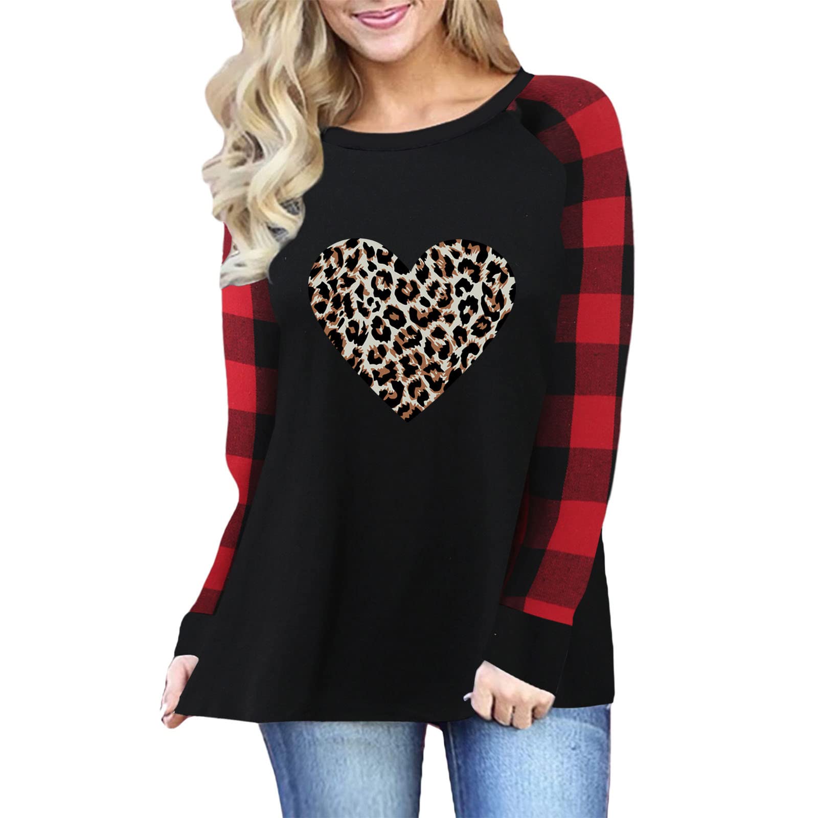 Valentine's Day Heart Print Long Sleeve Blouse for Women - Romantic Casual & Work Tops for Date Night, Office Wear & Gift Giving