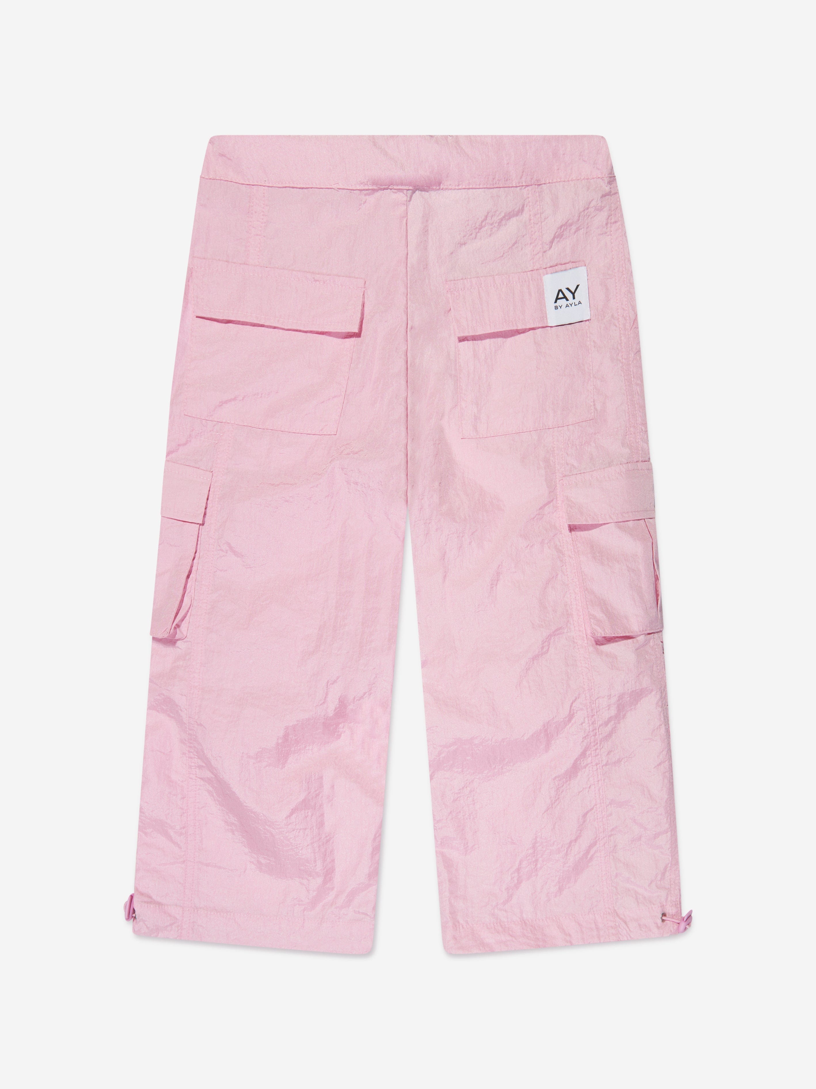 AY by AYLA Girls' Pink Nylon Cargo Pants - Stylish & Comfortable Outdoor Play & School Wear for Active Kids
