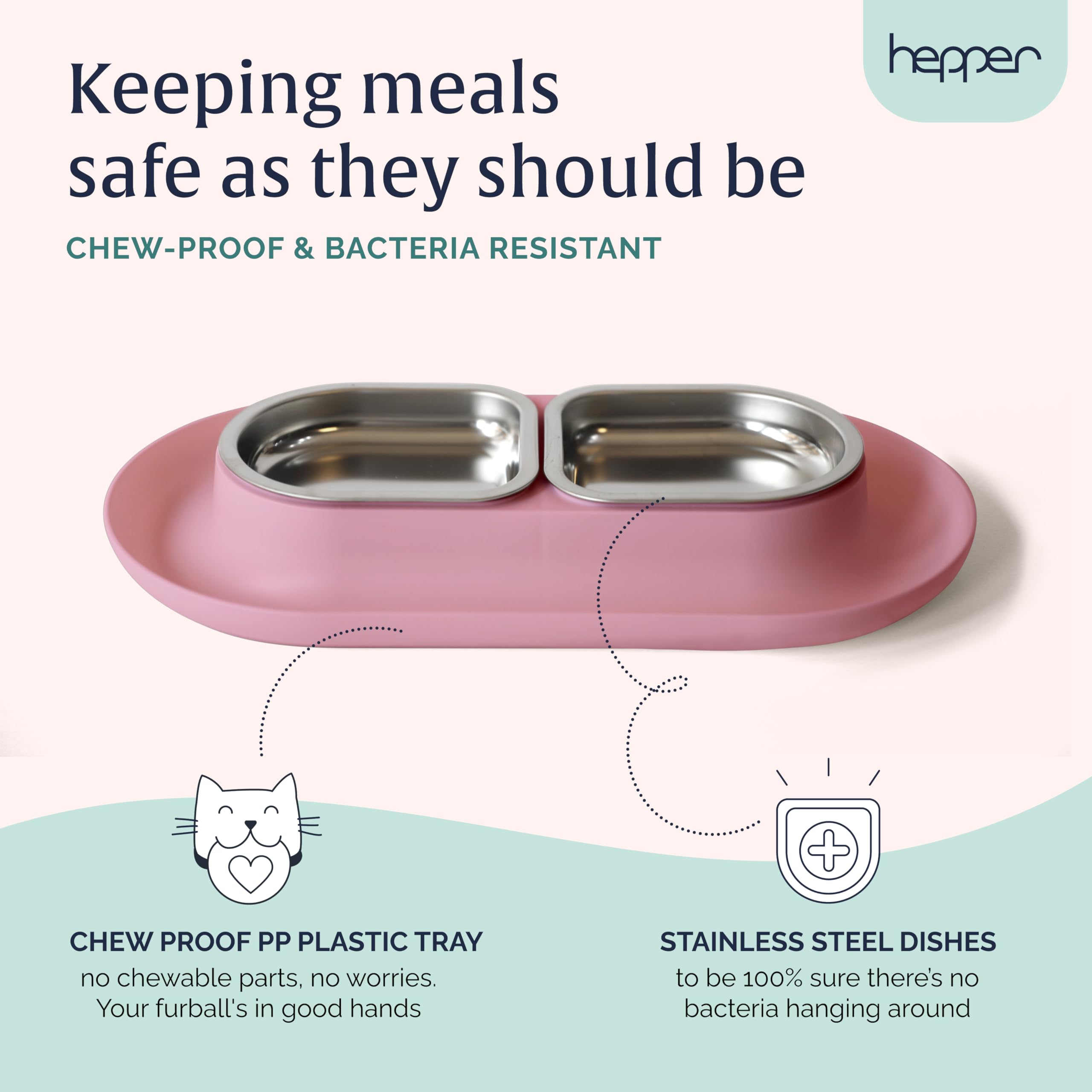 Hepper NomNom Spill Proof Elevated Cat Bowls - Stainless Steel Raised Cat Food & Water Dish with Whisker Relief - Non-Slip Pet Bowl for Messy Eaters - Perfect for Kittens, Adult & Senior Cats - Pink (Ideal for Home, Kitchen or Travel Use)
