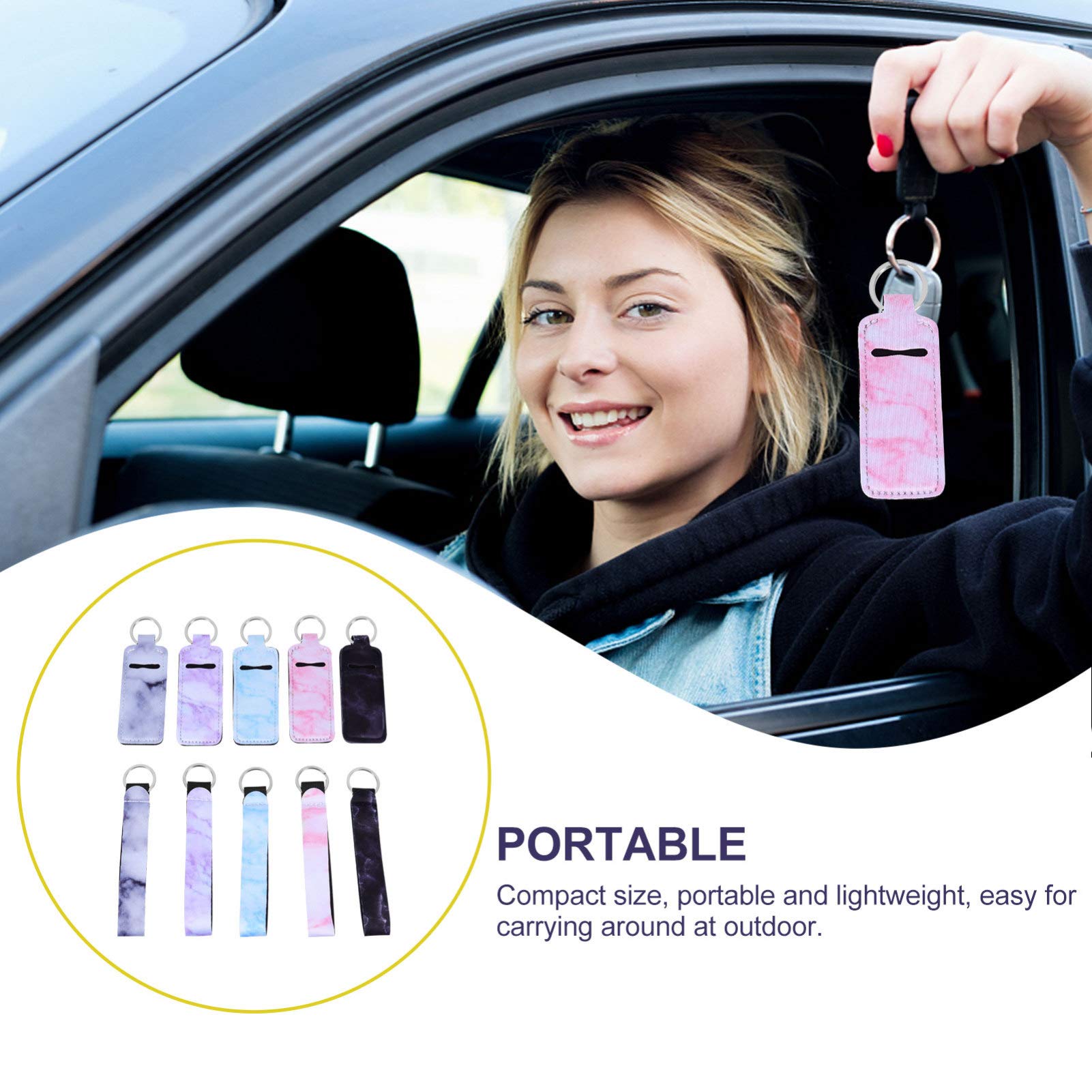 EXCEART 10pcs Neoprene Keychain Suit Holder - Durable Key Chain with Lipstick Holder, Key Ring & Chopstick Clip - Perfect for Office, Gym, Travel & Daily Essentials Organization (Black)