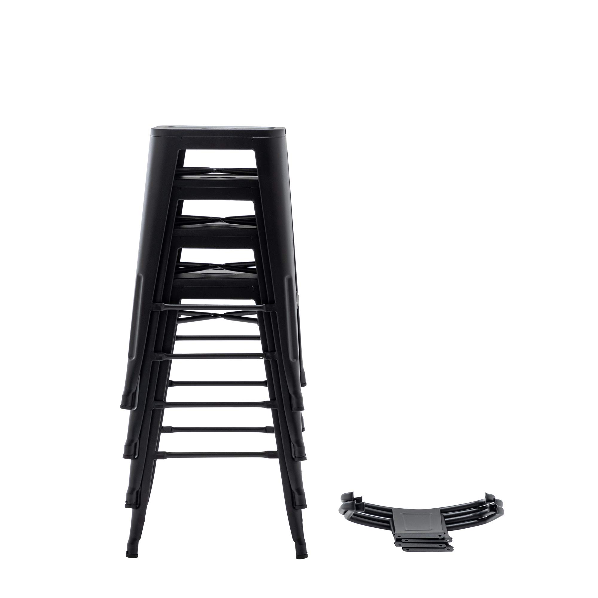 Yongqiang 24 Inch Metal Bar Stools Set of 4 - Matte Black Kitchen & Dining Counter Height Stools with Back Support - Perfect for Indoor, Outdoor, Bars, Restaurants & Home Kitchen Islands