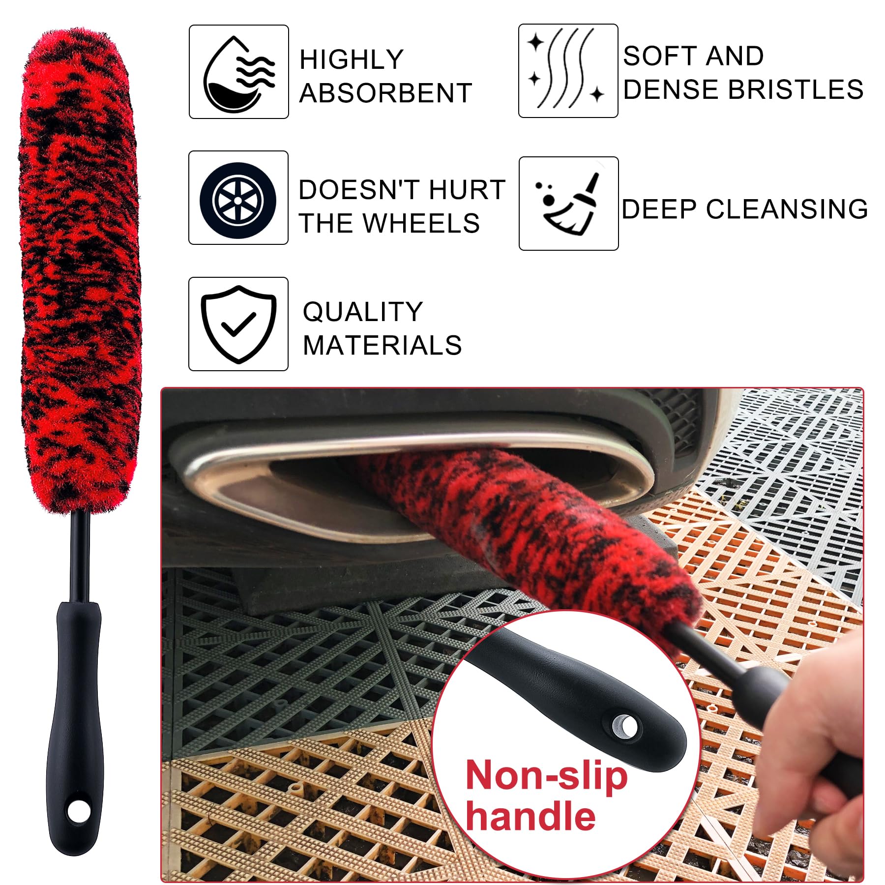 9Pcs Wheel & Tire Brush Set - Soft, Bendable & Sturdy Car Cleaning Brushes for Wheels, Rims, Spokes, Fenders & Engines - Perfect for Auto Detailing & Deep Cleaning