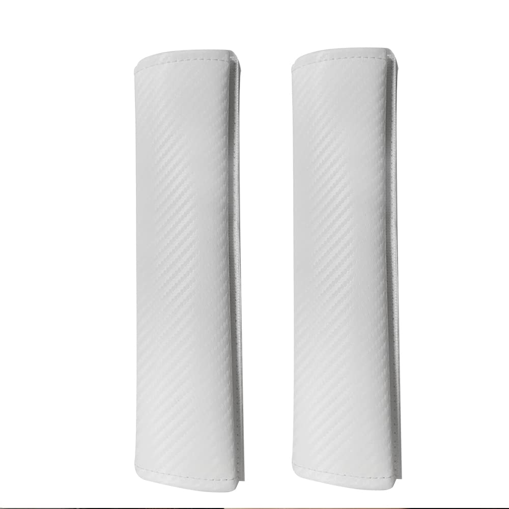 Yajomi 2-Pack Universal Car Seat Belt Covers - Soft White 4D Carbon Fiber Shoulder Strap Pads for 99% Vehicles | Comfortable Safety Belt Cushions with Custom Text | Perfect for Long Drives, Road Trips & Daily Commute