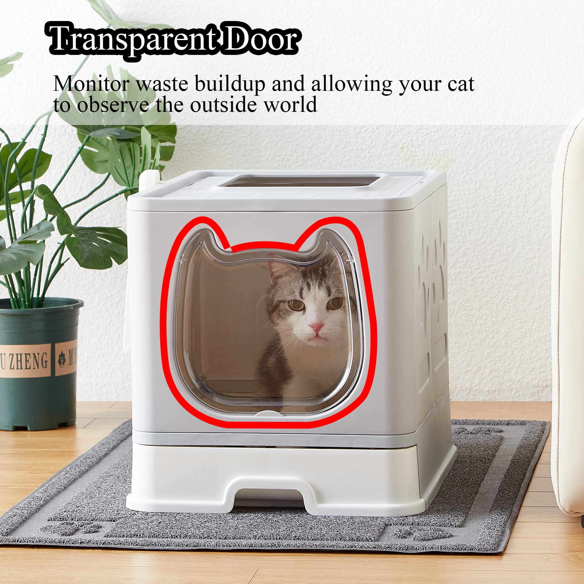 Foldable Covered Cat Litter Box with Lid - Includes Litter Scoop & 2-in-1 Brush - Easy Clean Enclosed Litter Pan for Kittens & Adult Cats | Perfect for Small Spaces, Apartments & Travel Use