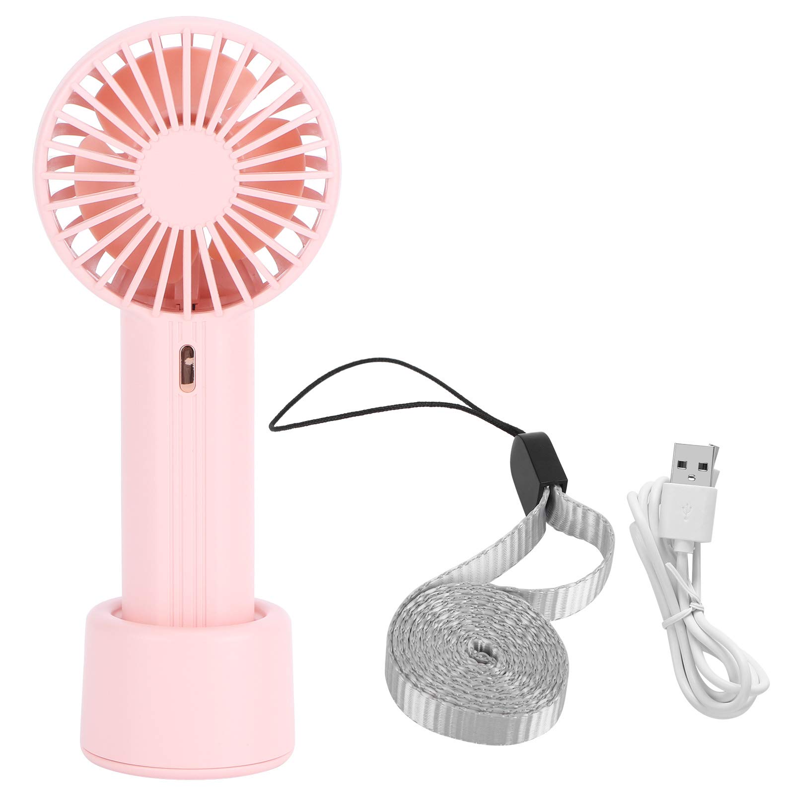 GLOGLOW Mini Handheld Fan - USB Rechargeable, 3 Speed Portable Personal Fan with Lanyard - Compact Travel Fan for Office, Home, Outdoor & Summer Use (Pink)