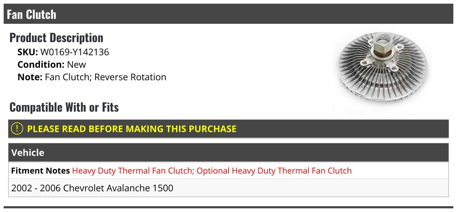 2002-2006 Chevy Avalanche 1500 Fan Clutch Replacement - High Performance Cooling System Part for Off-Road & Towing Scenarios