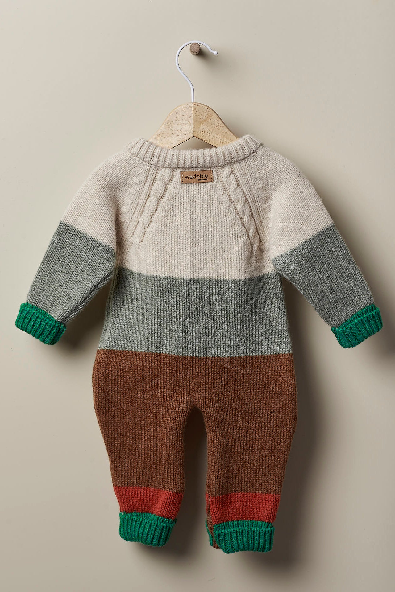Leandro Beige & Green Striped Cashmere Knit Romper for Women - Soft & Cozy One-Piece Outfit for Casual Wear & Lounge