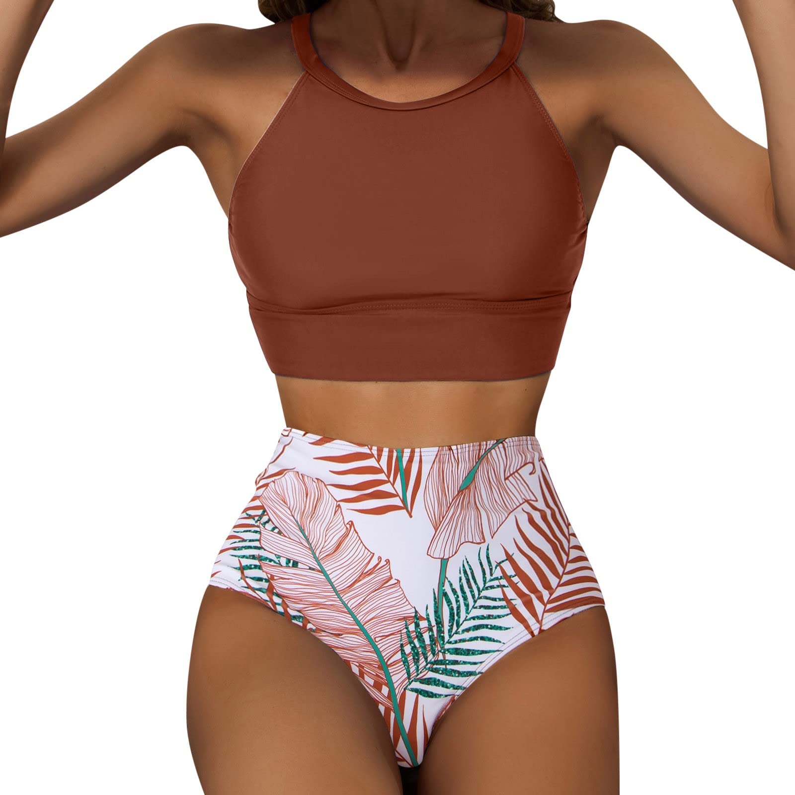 Sexy High Waist Bikini Set for Women & Teens - Printed Tropical Two Piece Swimsuit with Tankini Top & Sports Bottom | Perfect for Beach Vacation, Pool Party & Summer Swimwear Fashion