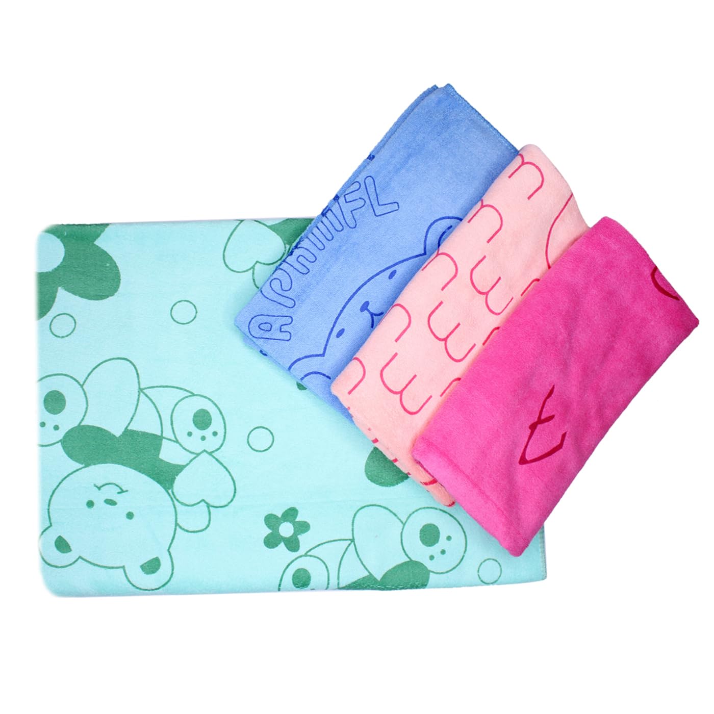 Soft Absorbent Cartoon Print Kids Face & Hand Towels - Set of 4 for Bathroom, Kitchen, Travel & Outdoor Activities