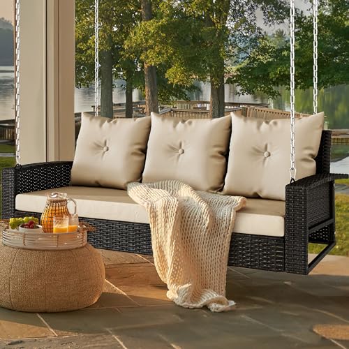 Black Rattan Light Brown Cushion