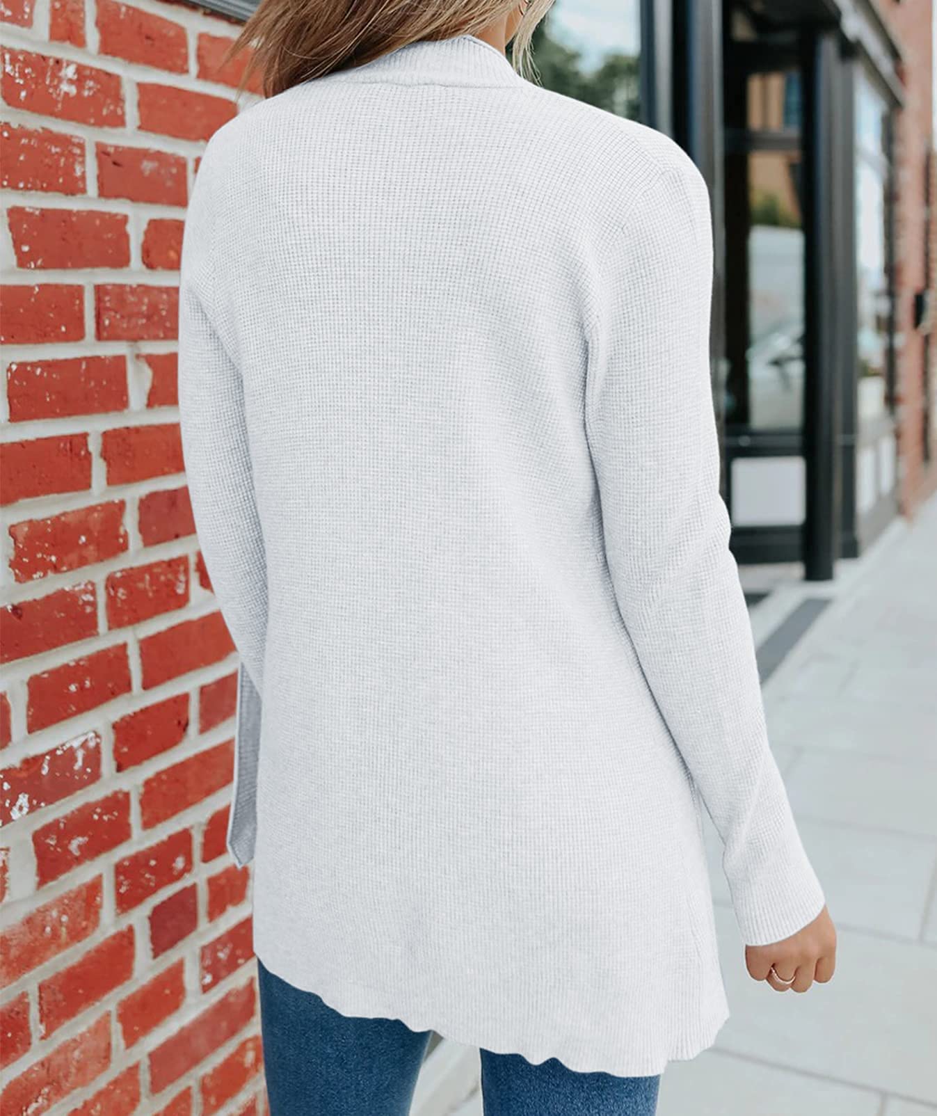 MEROKEETY Women's 2025 Fall Open Front Waffle Knit Cardigan - Long Sleeve Cozy Knit Sweater with Pockets - Perfect for Office, Casual Outfits & Autumn Layering