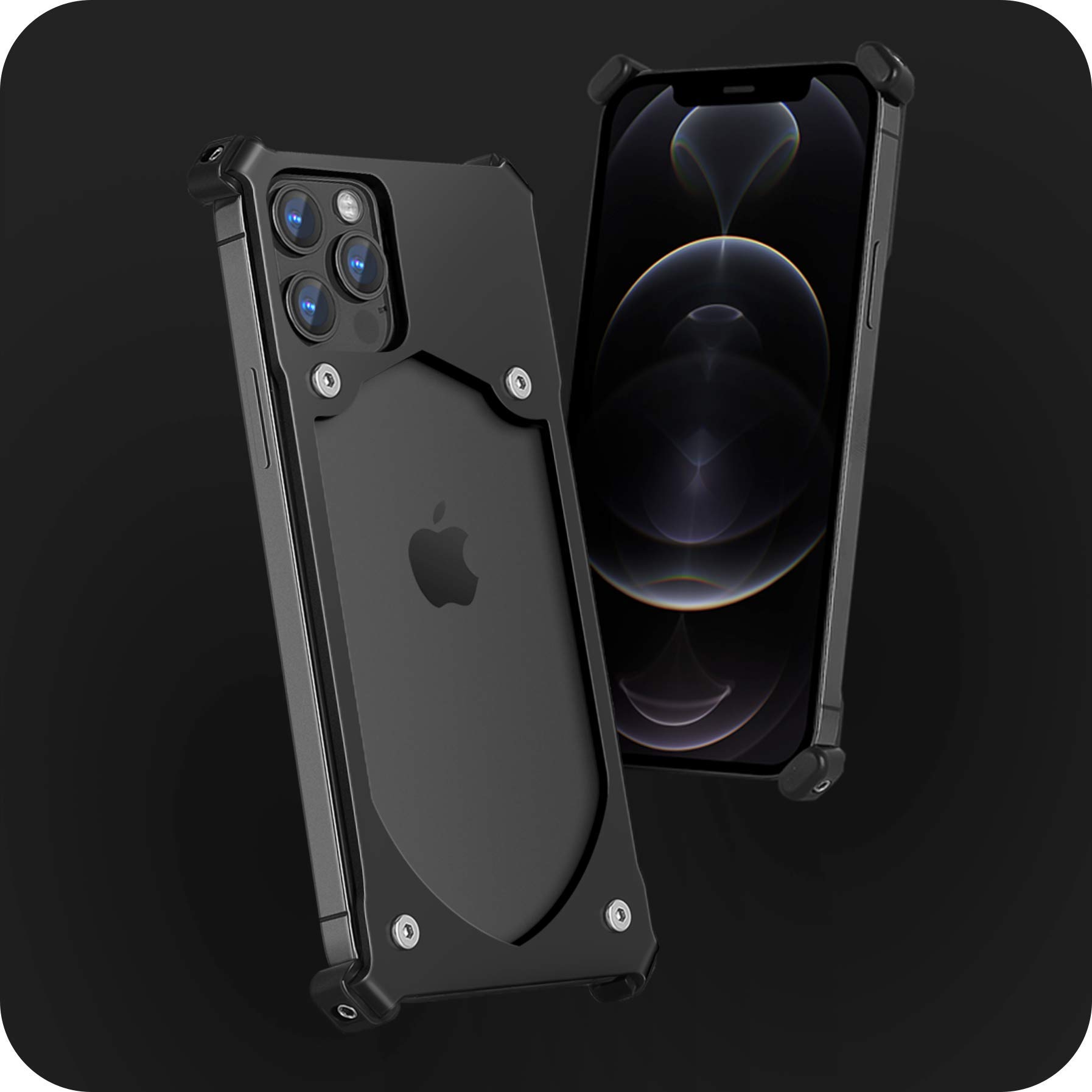 Military-Grade Titanium Exoskeleton Case for iPhone 12 Pro Max - 10ft Drop Tested, Ultra-Thin Naked Feel (Black) - Perfect for Outdoor Adventures, Construction Work & Extreme Sports Protection