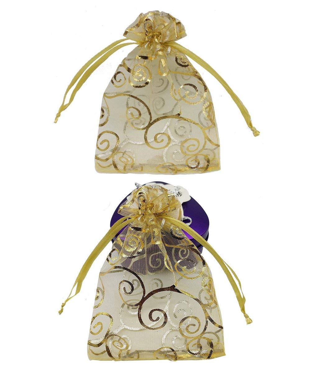 50Pcs Sheer Organza Gift Bags for Wedding Favors, Baby Shower, Party - Rattan Print Drawstring Pouches (4x6 Inches, Gold) | Elegant Packaging for Jewelry, Candies, Wedding Invitations & Party Favors