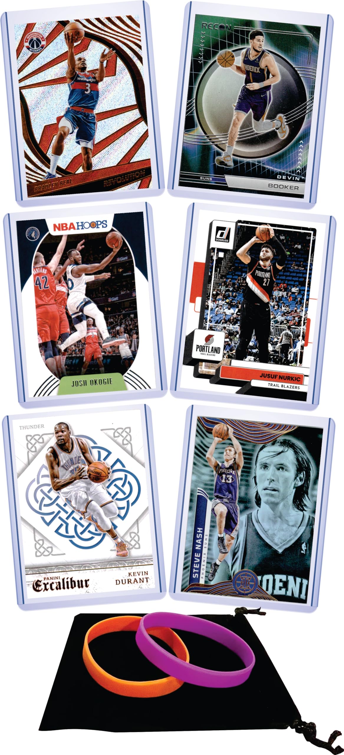Phoenix Suns NBA Trading Cards Collection - Devin Booker, Kevin Durant, Bradley Beal, Steve Nash, Jusuf Nurkic, Josh Okogie Basketball Stars & GOATs Cards with Wristbands | Perfect Gift for Basketball Fans, Collectors and Sports Memorabilia Enthusiasts