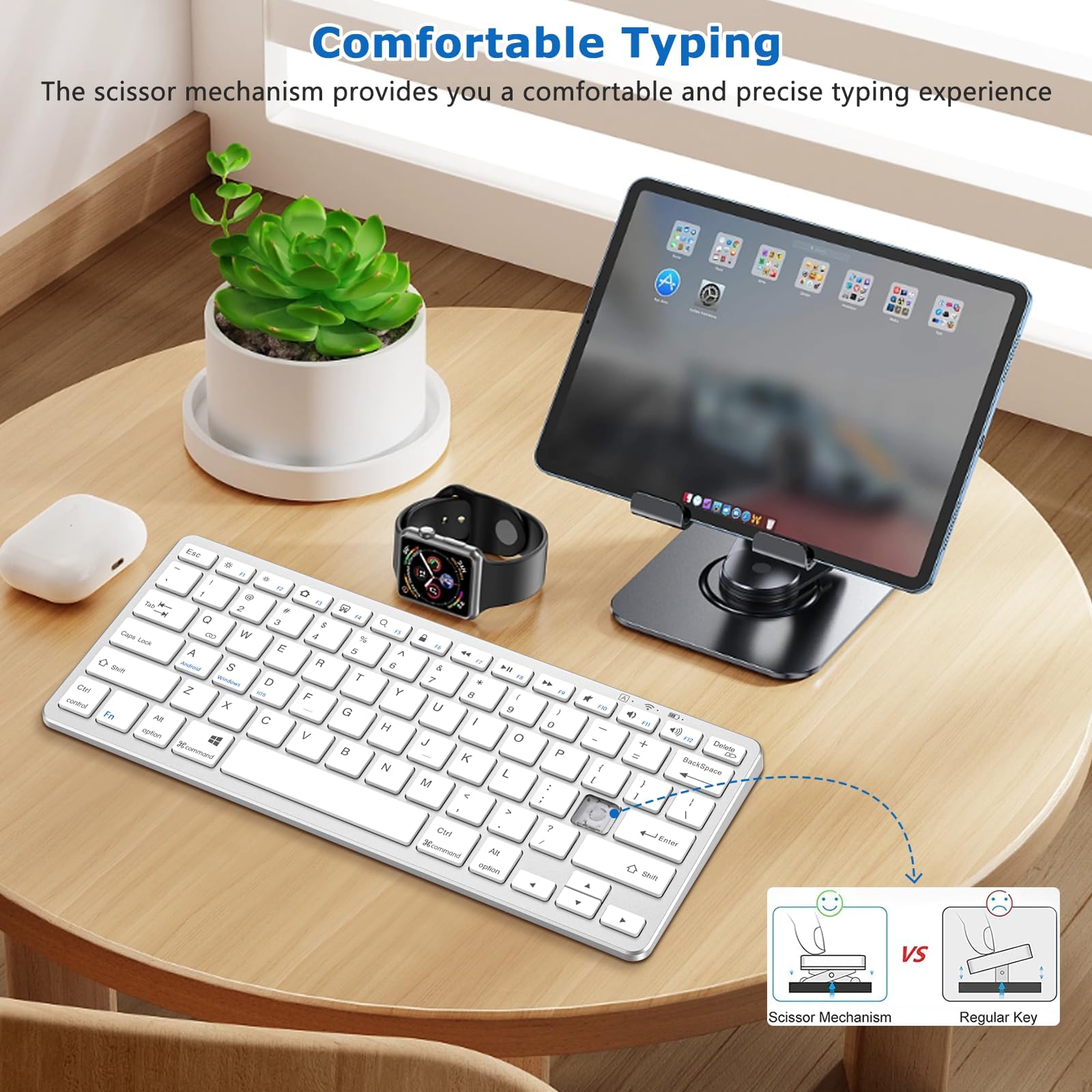 Ultra-Slim Bluetooth Keyboard for iPad 10.2/iPad Pro 11/12.9/iPad Air/Mini - Wireless Keyboard Compatible with iOS, Android, Windows Devices - Perfect for Home Office, Travel & Mobile Typing (Silver)