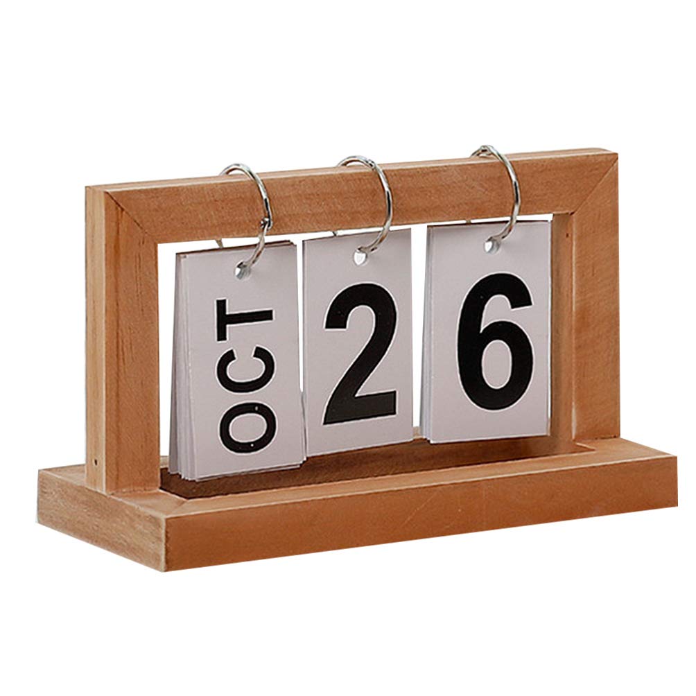 EXCEART Wooden Desktop Calendar - Manual Date Display Office Desk Decor, Creative Wood Calendar Ornament for 2021 | Perfect for Home Office, Work Desk & Gift Giving