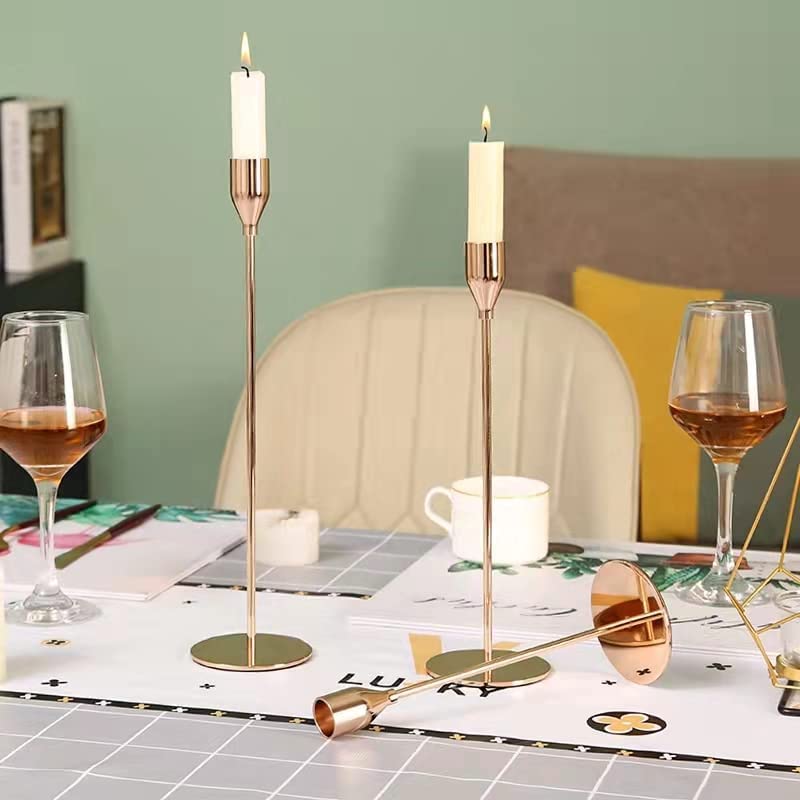 French Honey Gold Candle Holders Set of 6 - Tall Taper Candlesticks for 3/4